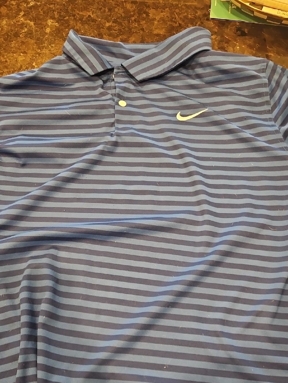 Nike Men’s Navy and Light Blue Striped Polo